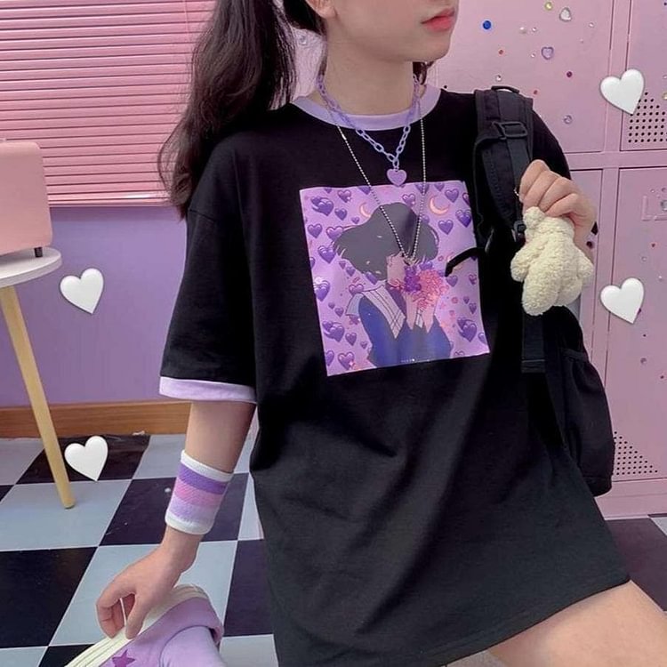 Purple Love Girl Print T-shirt SP15201
