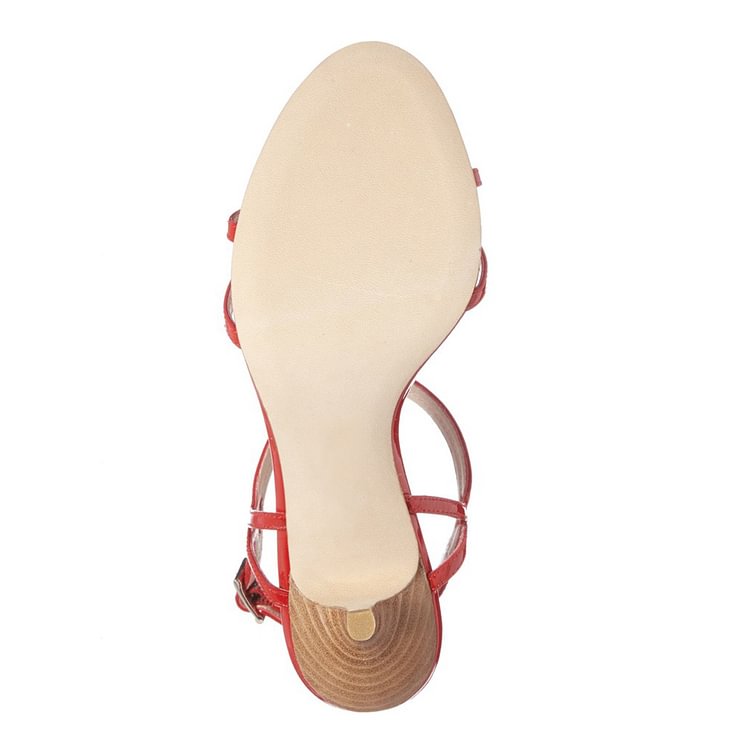 Red T Strap Sandals Open Toe Kitten Heels Sandals for Office Lady |FSJ Shoes