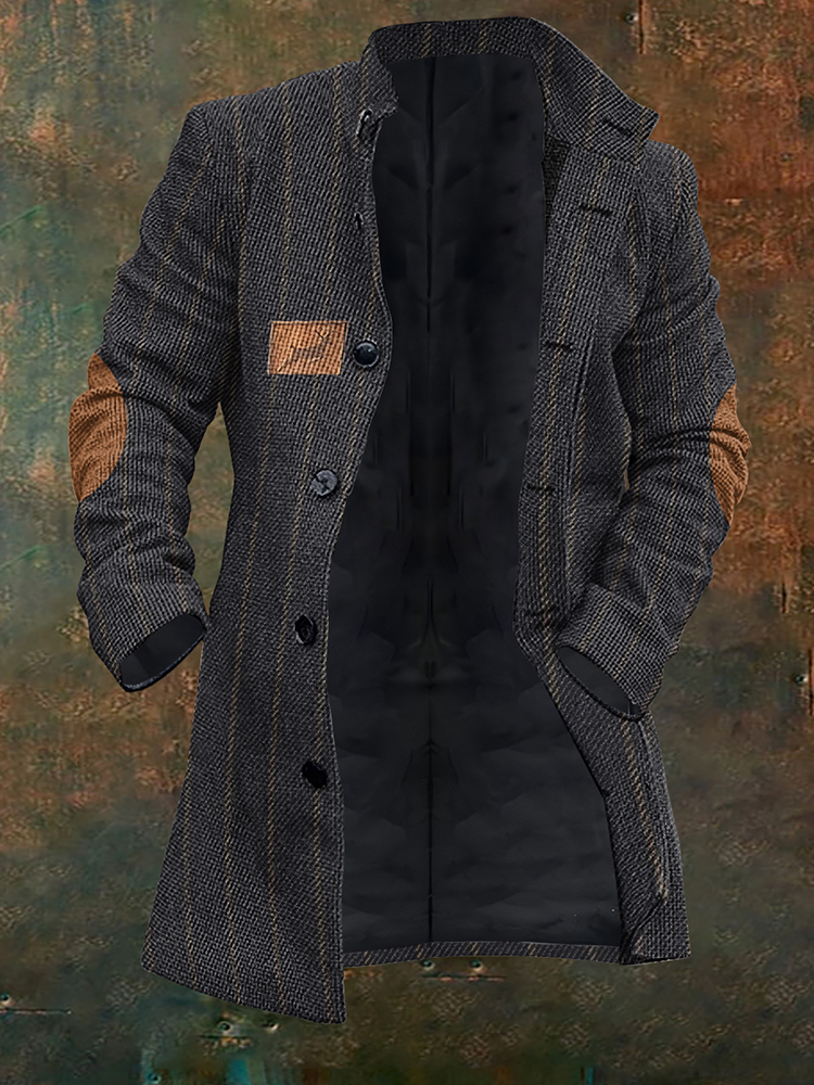 Comstylish Men's Retro Western Stripe Stitching Outdoor Coat