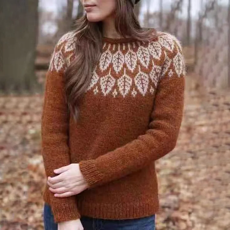 Vefave Fairman Island Vintage Contrast Crewneck Sweater