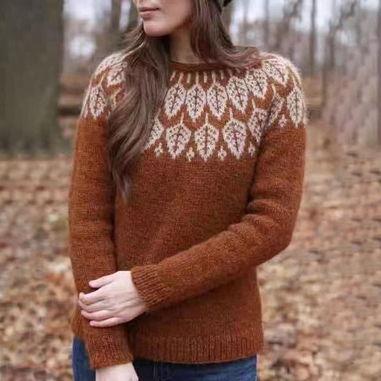 Vefave Fairman Island Vintage Contrast Crewneck Sweater