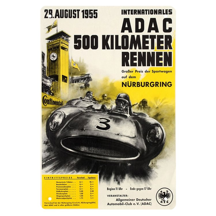 Adac 500 Kilometer Rennen 28 August 1955 Nurburgring - Vintage Tin Signs/Wooden Signs - 20*30cm/30*40cm