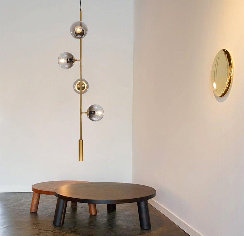 Olive Tree Branch 4 Bulb Staircase Void Brass Pendant Light