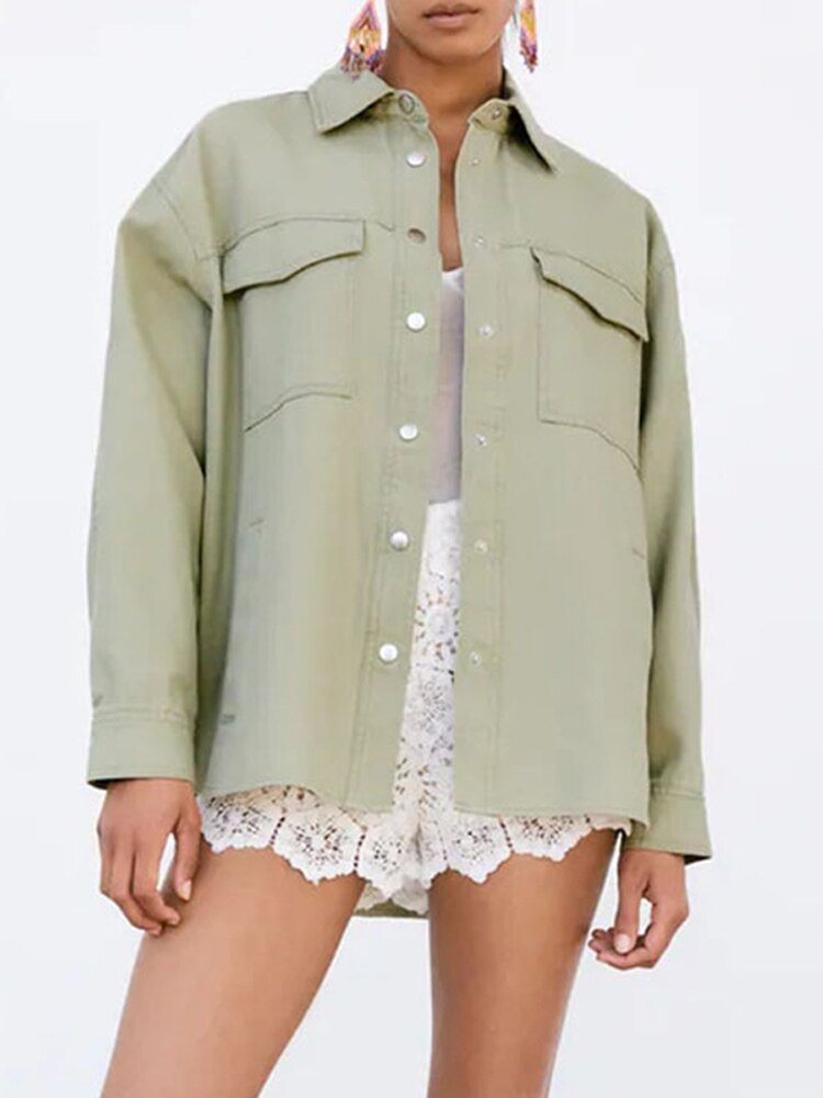 New Spring Autumn Woman Jacket Buttoned Long Sleeve Pockets Vintage Feminine Casual Loose Jackets Chic Top Coat - BlackFridayBuys