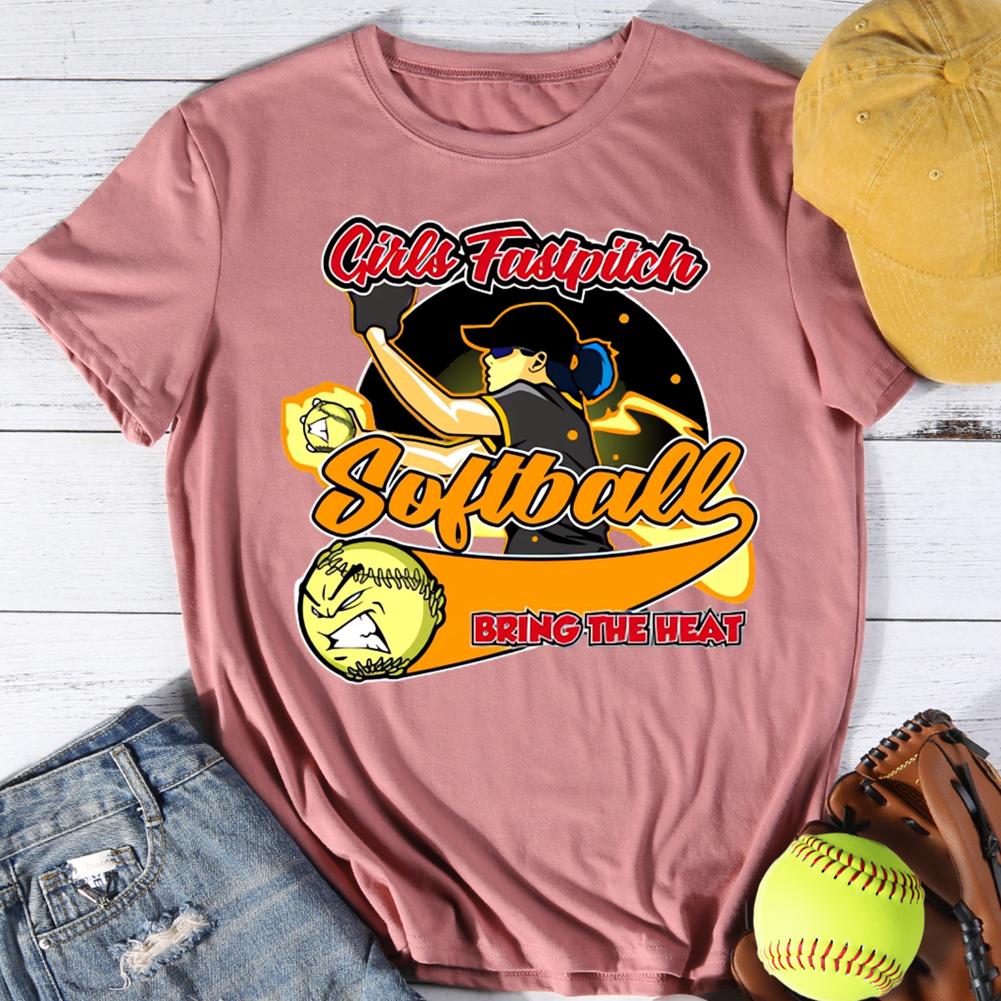 Girl Fastpitch Softball Bring The Heat Round Neck T-shirt-0025031-Guru-buzz