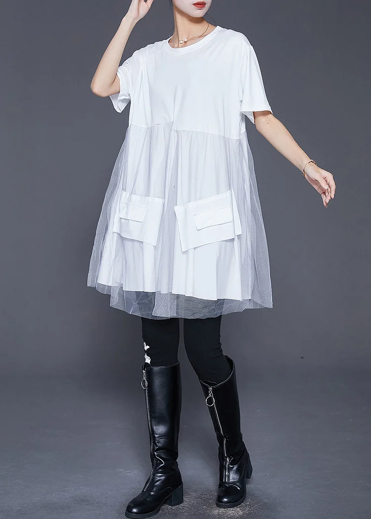 Diy White Oversized Tulle Patchwork Cotton Dress Summer