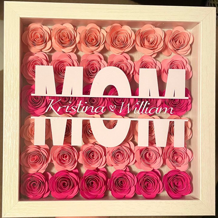 Vangogifts Personalized MOM Paper Flower Box Shadow Box | Mother's Day Gift |Customized| Hand-Rolled Paper Flowers| Mom/Aunt/Grandma/StepMom Gifts|