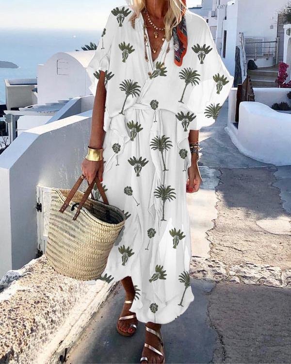 bohemian summer v neck printed short sleeve plus size dresses p94519