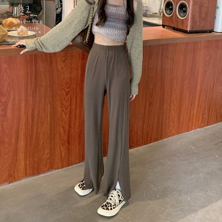 High-Waist Slit Wide-Leg Pants YP4338