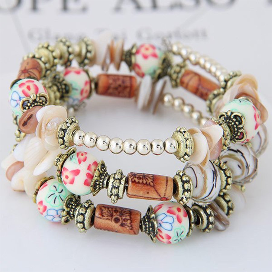 Ladies Fashion Retro Shell Soft Ceramic Multilayer Winding Bracelet