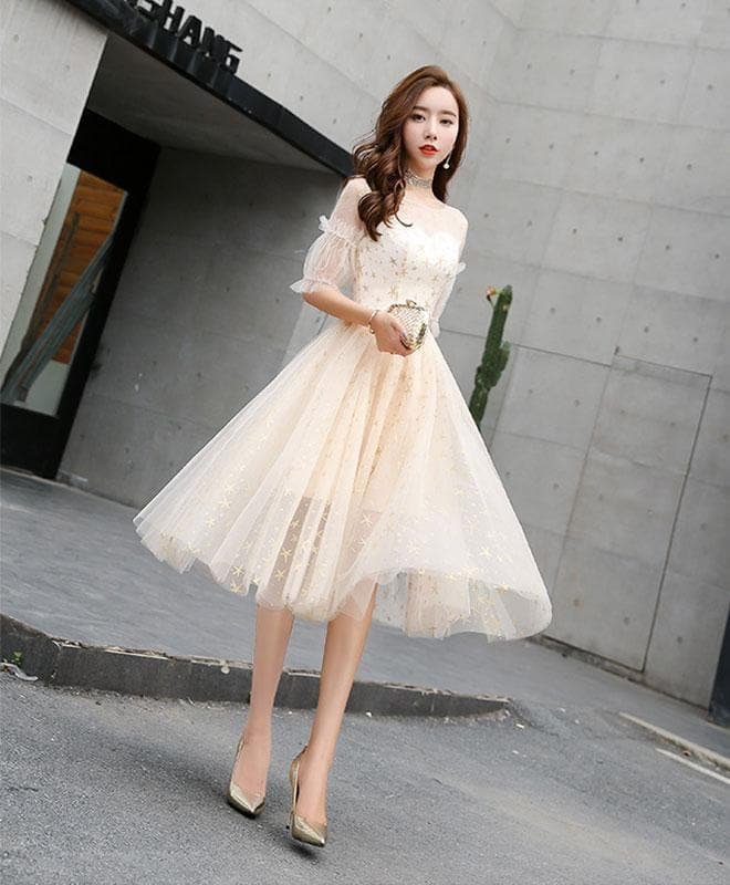 Champagne Tulle Short Prom Dress, Champagne Tulle Short Homecoming Dress
