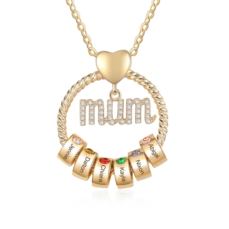 Mum Necklace Personalized 6 Birthstones Family Necklace Mother's Day Gift