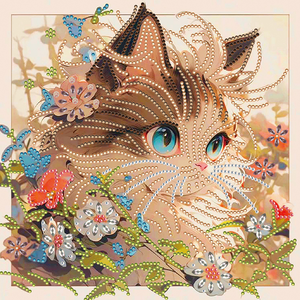 Flower Kitten 30 30CM Canvas Special Drill Diamond Painting