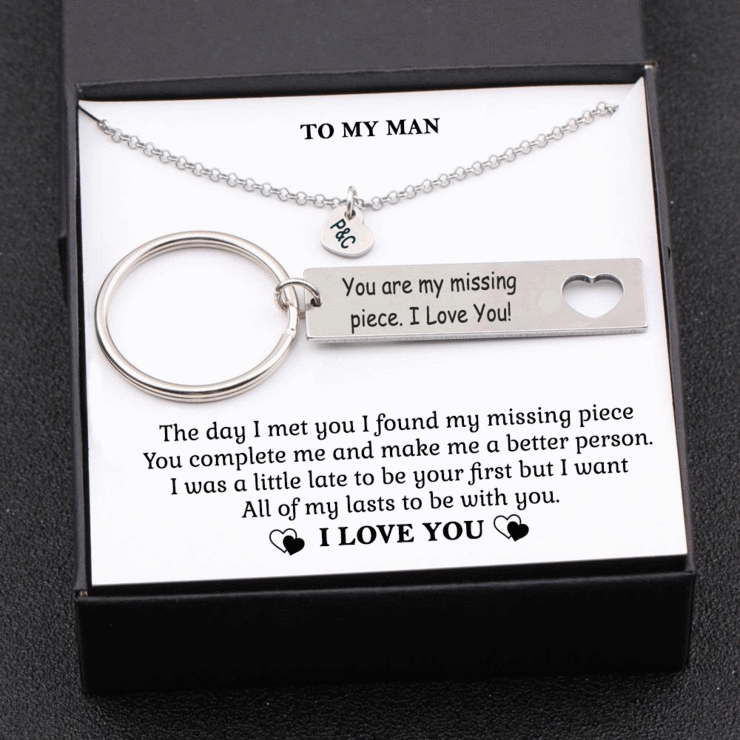 To My Man You Are My Missing Piece Keychain and Heart Necklace Gift Box
