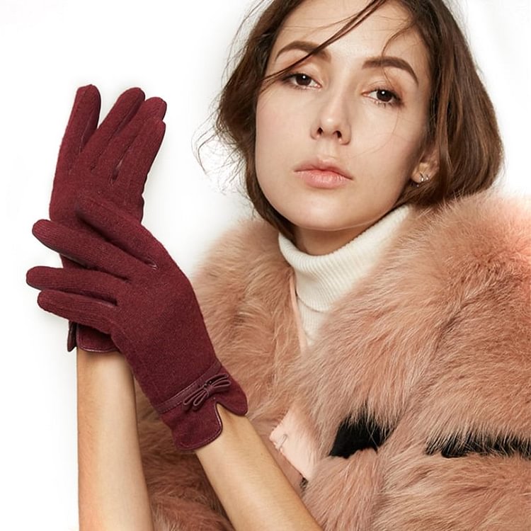 Ladies Cashmere And Sheepskin Knitted Warm Gloves socialshop