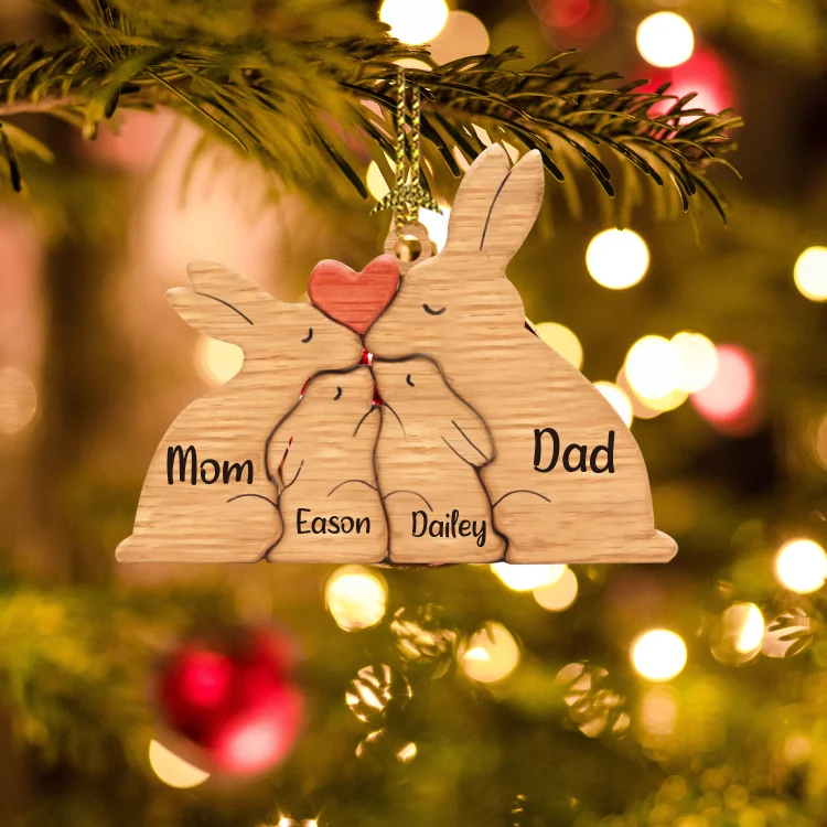 Ornements de Noël en Bois de Lapin avec 4 Prénoms Personnalisés pour Famille Jessemade FR