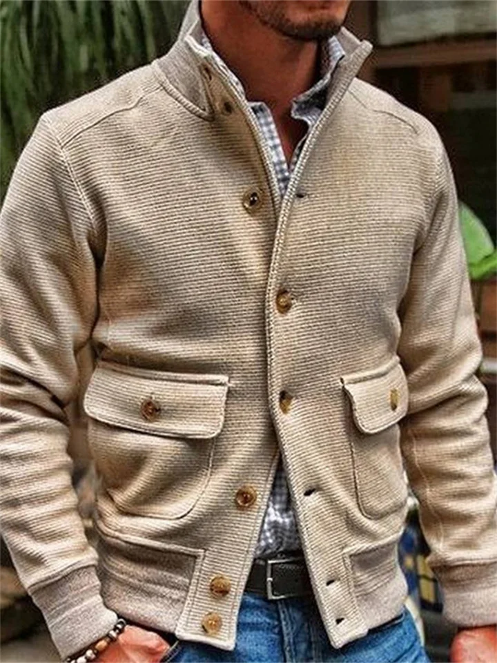 New Jacket Men's Stand-up Collar Solid Color Casual Top Slim Type Single-breasted Jacket Commuter Wind Jacket