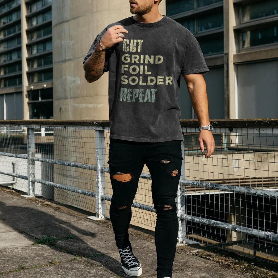 Cut Grind Foil Solder Repeat Printed Oversize Washed T-Shirt - Devcarry