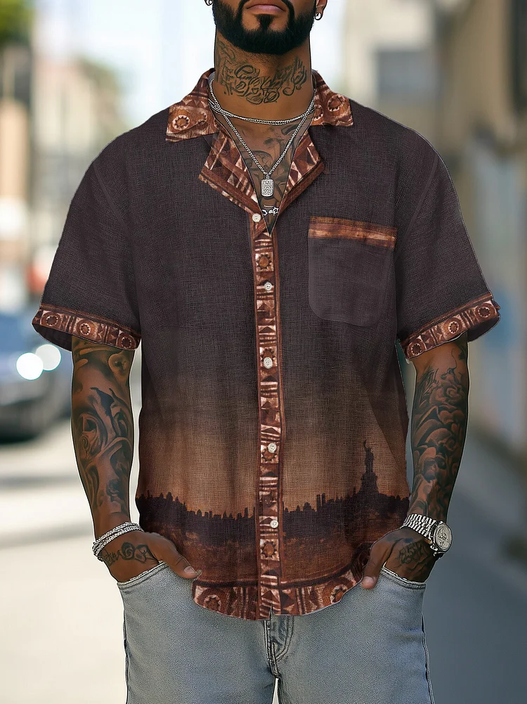 Men's Vintage Tribe Pattern Print Vacation Shirt