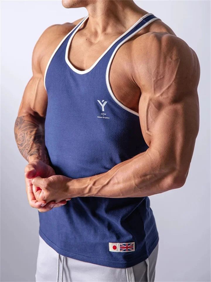 Men's Muscle Bodybuilding Stringer Tank Tops Plus Size Y-Back Gym Fitness Workout Sleeveless Training T-Shirts Vest White