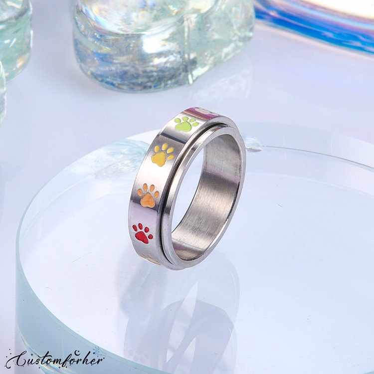 Rainbow Paw Print Spinner Ring Pet Memorial Ring
