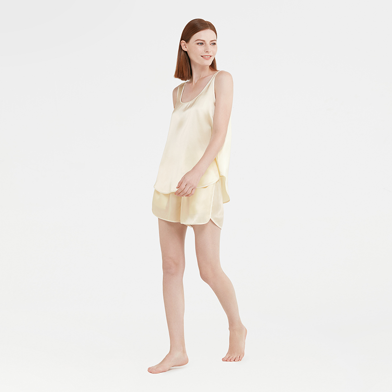 22 Momme Pyjama en soie Passepoil blanc- SOIE PLUS