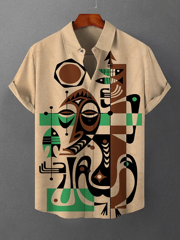 Men's African Black Abstract Art Print Casual Shirt