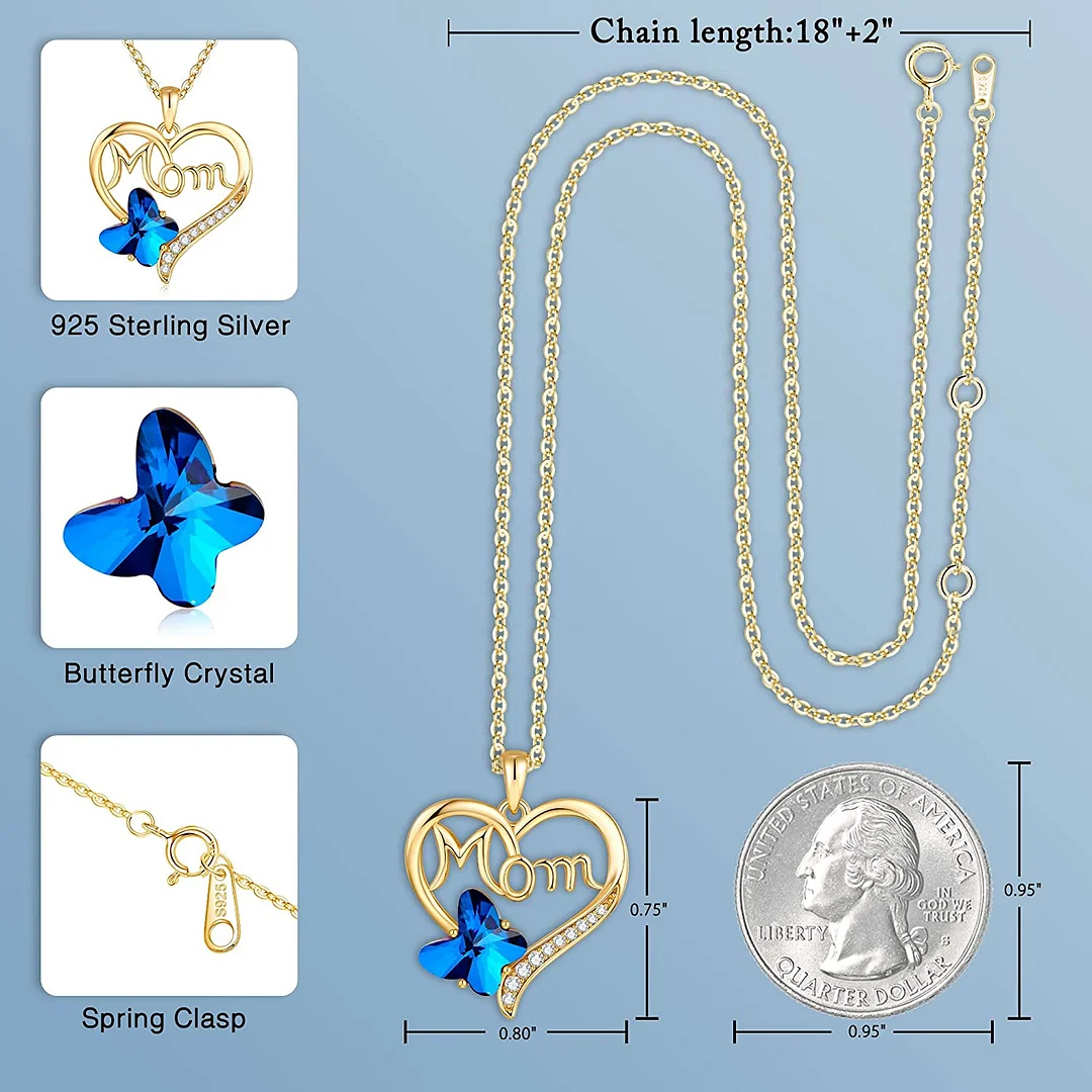 Butterfly Necklaces Mom Gifts,Blue Crystal Butterfly Necklace Jewelry for Mom