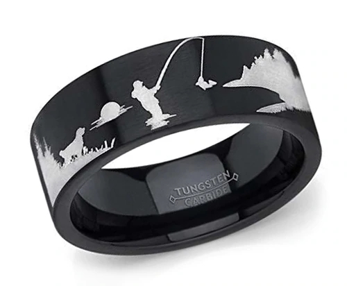 “The Angler” Black Tungsten Ring with Deep Sea Fishing Line 10.5 - BW James Jewelers