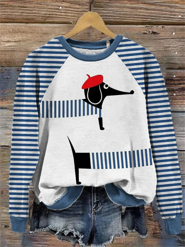Funny Dachshund Sailor Striped Raglan Sweatshirt