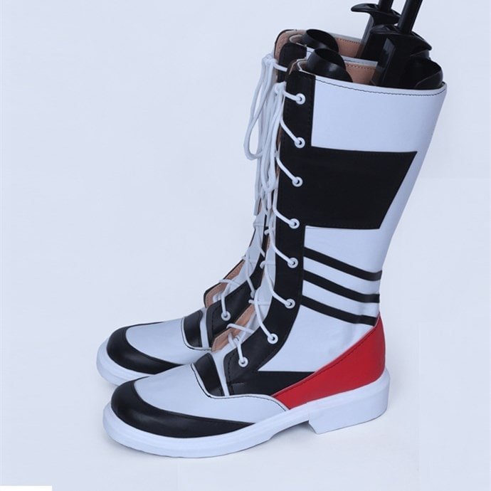 Black and White Lace up Boots Casual Mid-Calf Chunky Heel Boots |FSJ Shoes