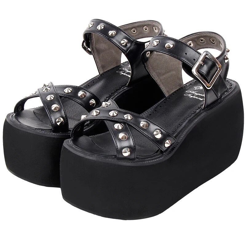 VCshoes Woman Girl Lolita Cosplay Punk Shoes Lady High Heels Pumps Women Princess Dress Sandals Rivets PU 972
