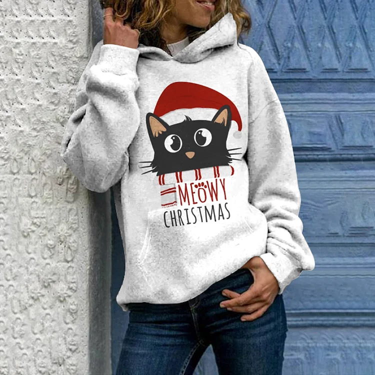 Casual Fun Cat Print Hoodie