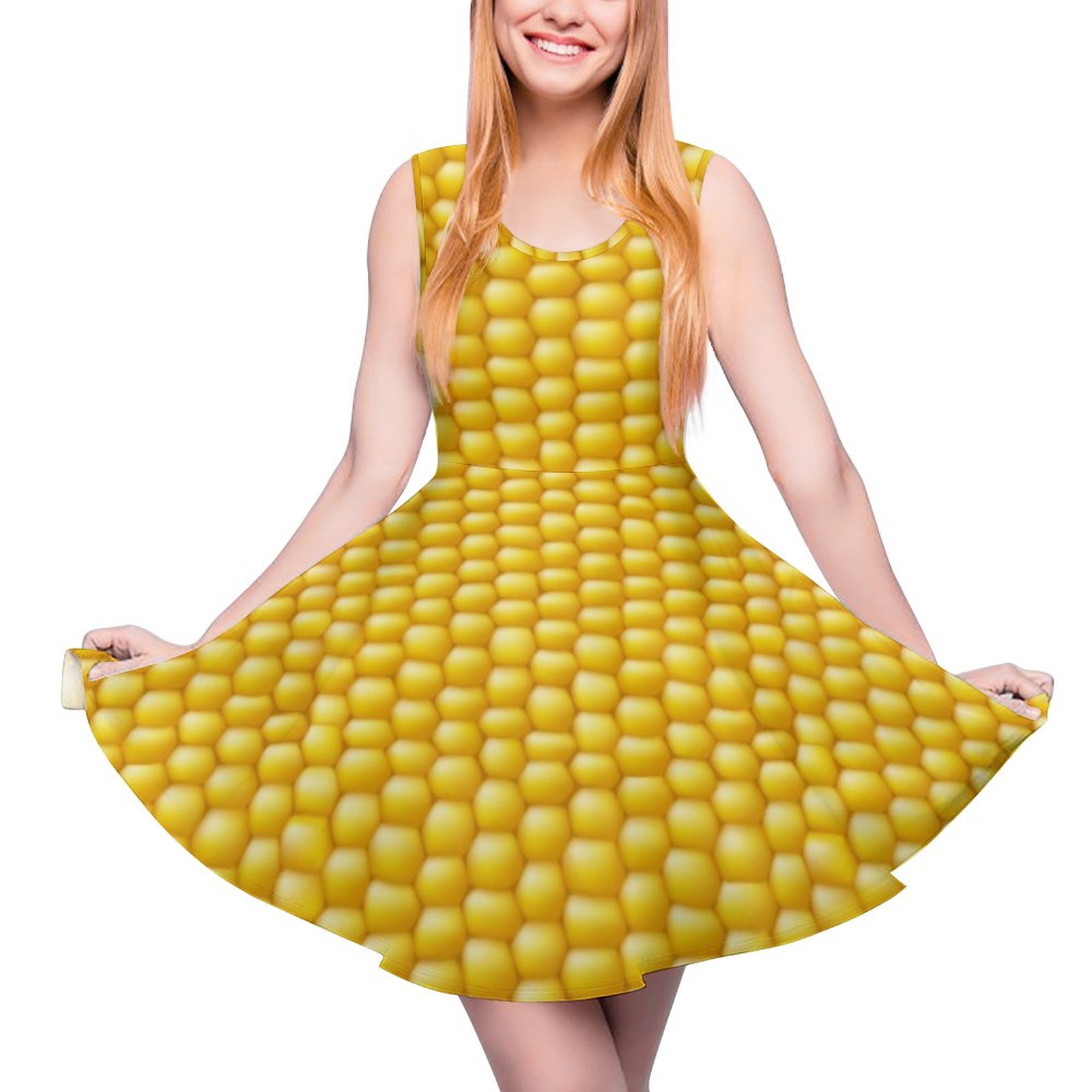 Corn Cob Background Mini Sleeveless Summer Skater Dress Casual Beach Sun  Dress