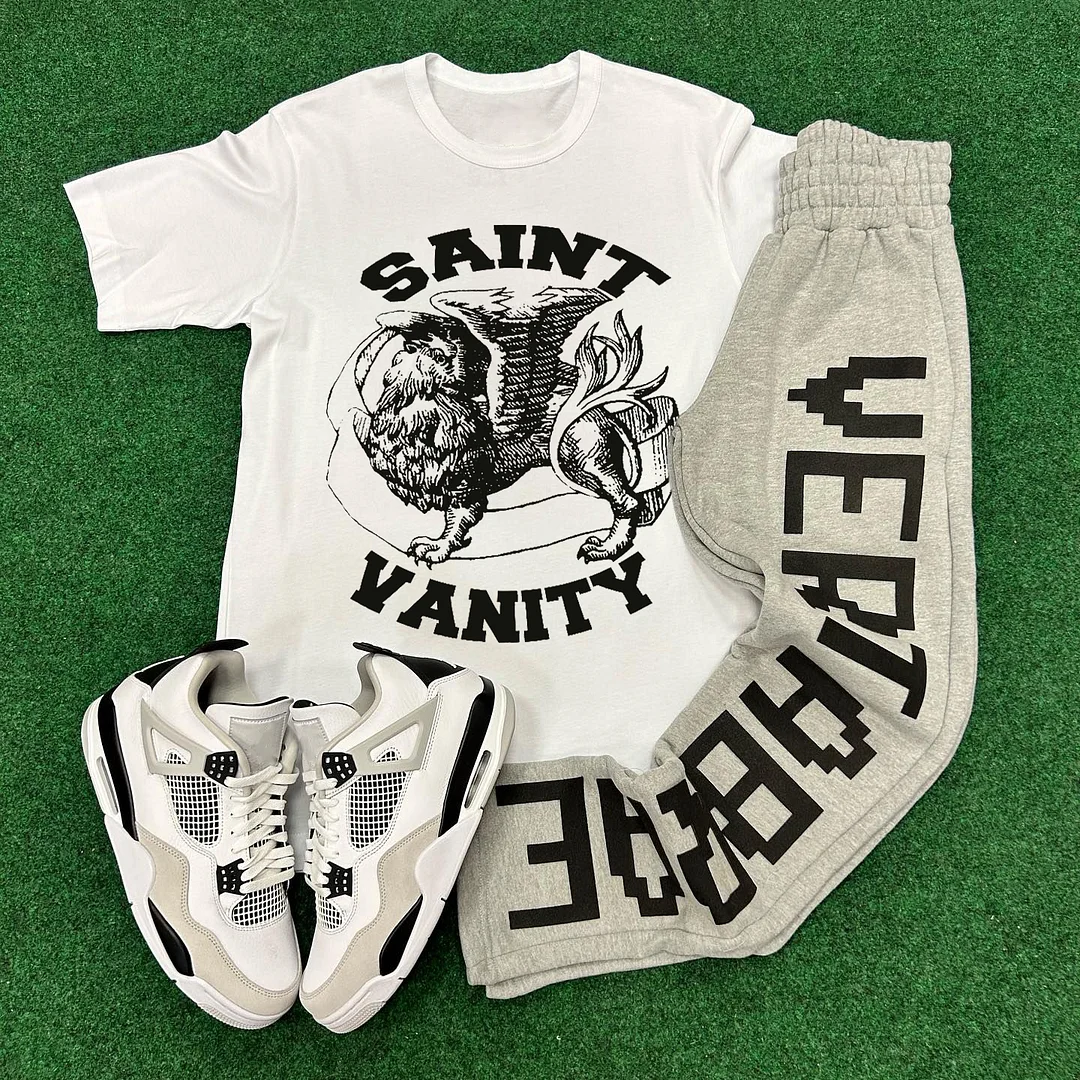 Vertabrae Saint Print T-shirt Sweatpants Two Piece Set