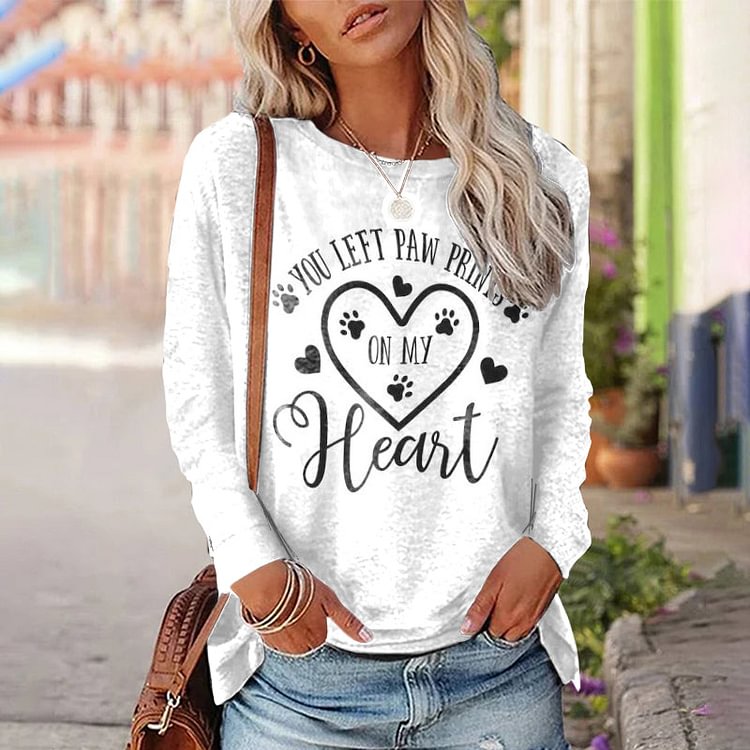 VChics You Left Paw Prints On My Heart Print T-Shirt