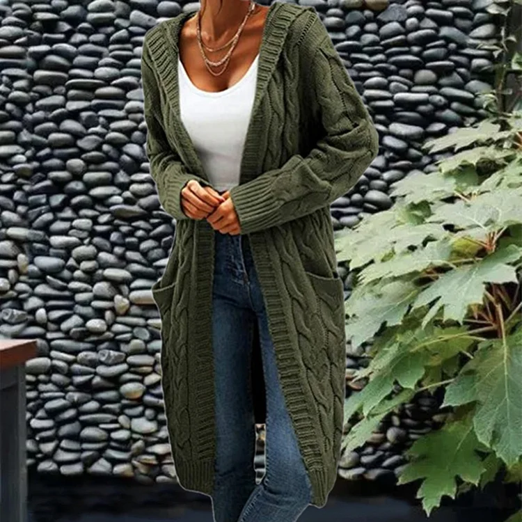 Loose Solid Double Pocket Twist Sweater Cardigan