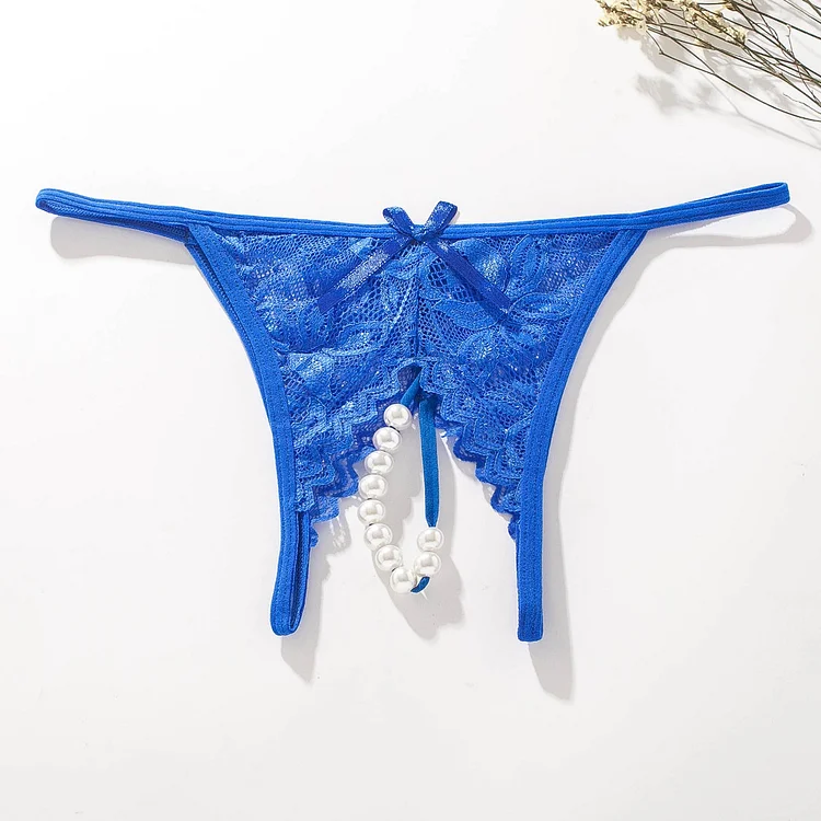 Sexy Open Crotch Thong Lace Panties (with Pearl Chain)