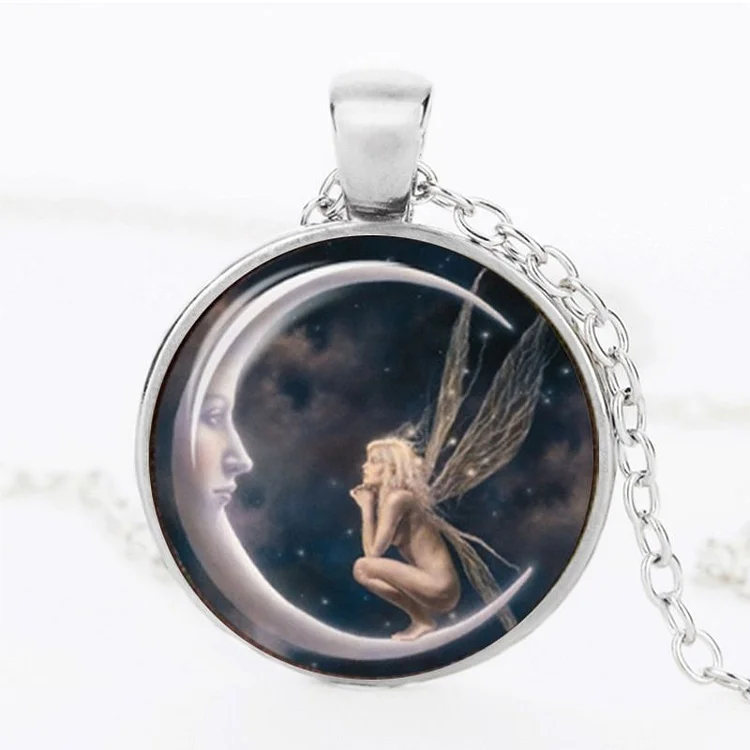 Creative Time Gem Angel Necklace / Drop Earrings Cute Little Girl Glass Pendant Personality Jewelry