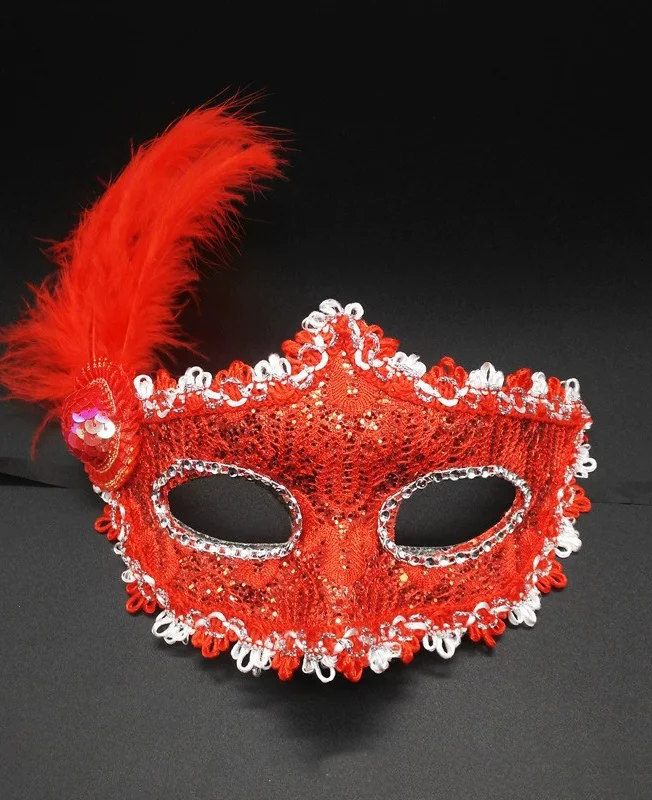 Feather Rhinestone Half Face Mask 