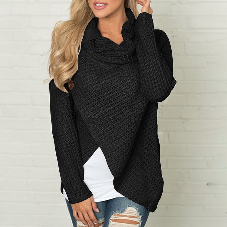 Comstylish Casual Pile Collar Irregular Sweater