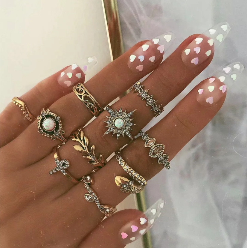 Boho Style Geometry Finger Rings Set For Women Crystal Star Cross Snake Knuckle Rings Female Party Jewelry