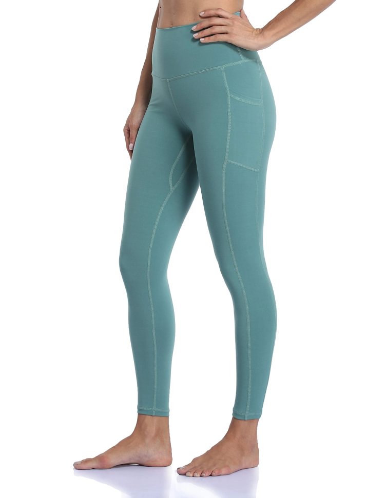 women high waisted yoga pants emerald green