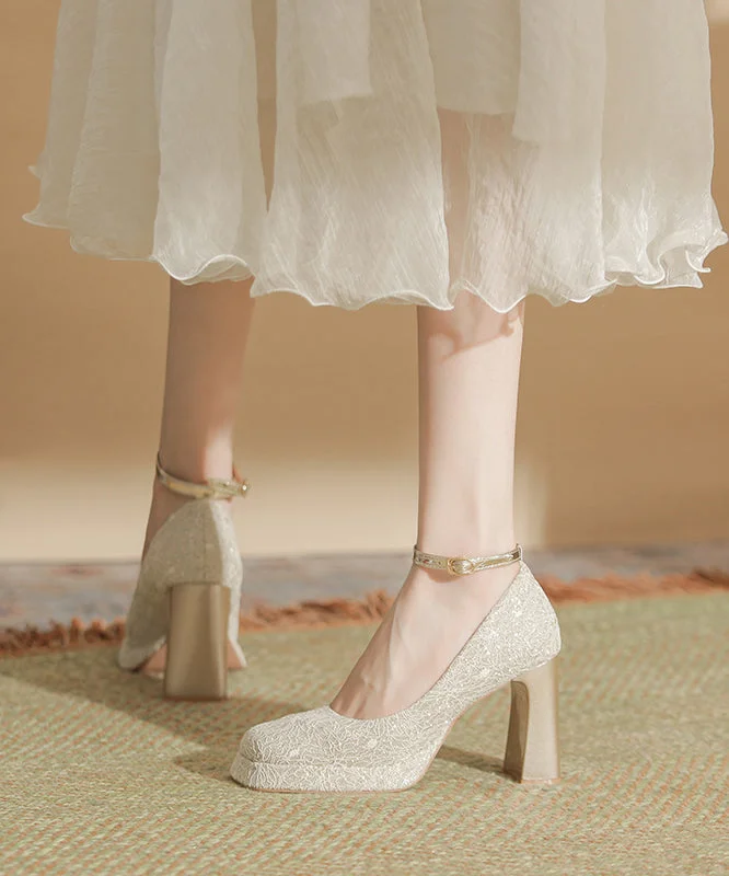 Women Splicing Chunky High Heels Champagne Faux Leather