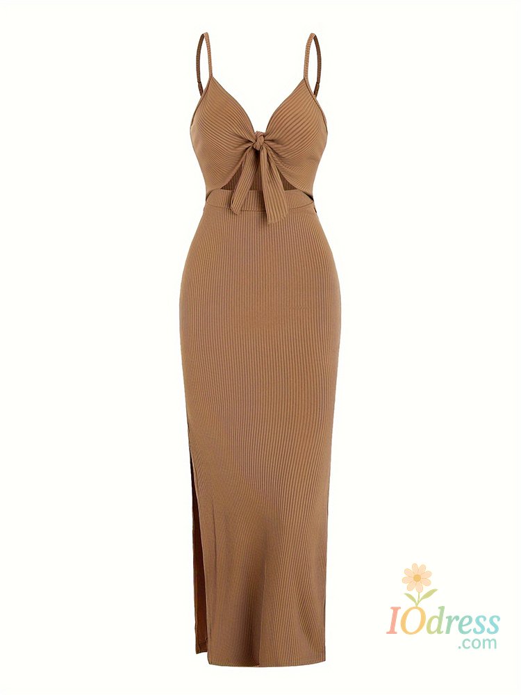 IO Dress Summer Sexy Women Lace Up Bow Dress Vintage Solid Color Slim FIt V-Neck Sleeveless Spring Dresses Casual Holiday Vestidos Robe