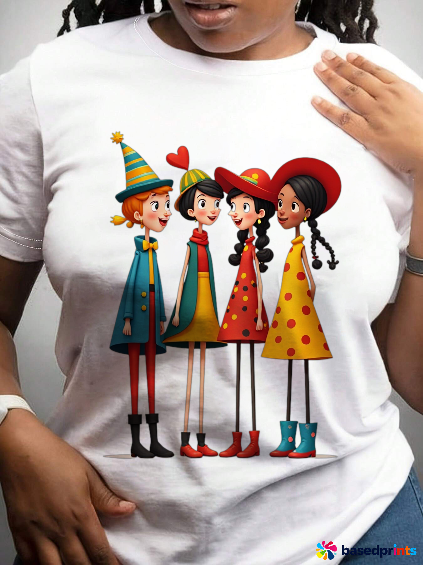 Colorful Cartoon Characters T-Shirt Cotton Casual