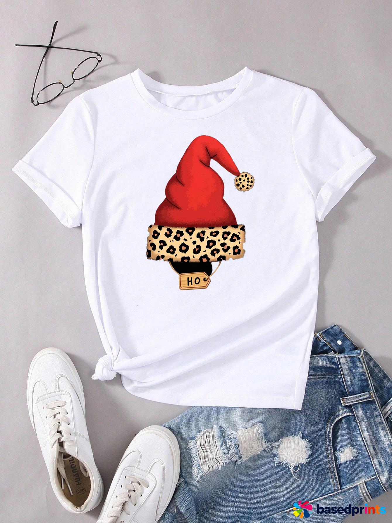 Leopard Print Gnome Hat Christmas T-Shirt