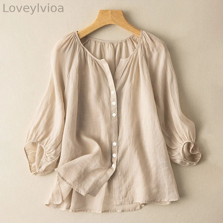 Vintage Button Down V Neck Long Sleeve Comfy Shirt