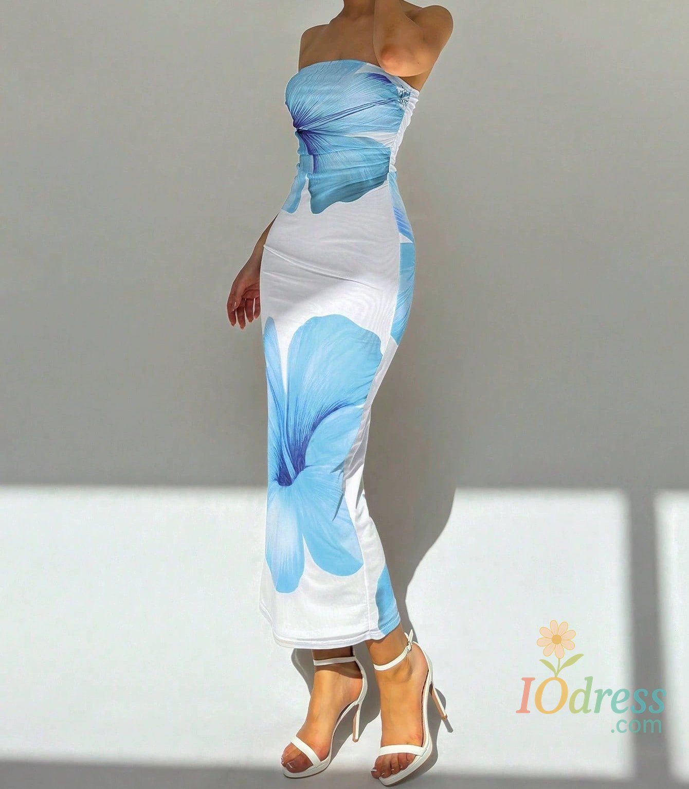 IO Dress Elegant Fashionable Printed Long Dress New Summer Women's Sexy Slim Fit Chest Wrapped Off Shoulder Casual Dress