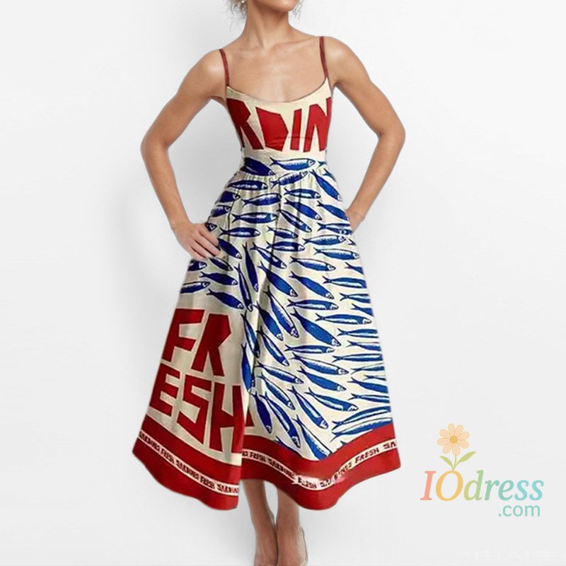 IO Dress Women Print Bodycon Dress Sling Cold Shoulder High Waist A-line Maxi Dresses Beach Party Gowns Casual Vestidos Summer 2025 Robe